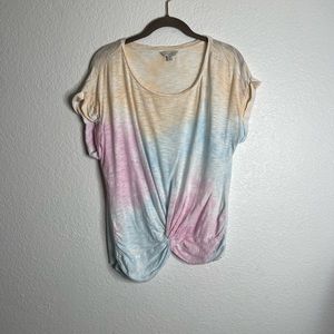 Lucky Brand Pastel and White Tie Dyed Tie Front Top Medium